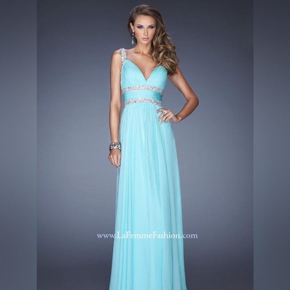 NWT Stunning Jeweled-Strap V-Neck Prom Long Dress by La Femme, Silk, Black Sz 4 - Picture 2 of 13